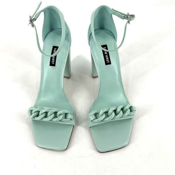 NWOT Nine West Womens Mindful Chain Square Toe Heeled Sandals Mint Green Size 8 - Picture 2 of 11
